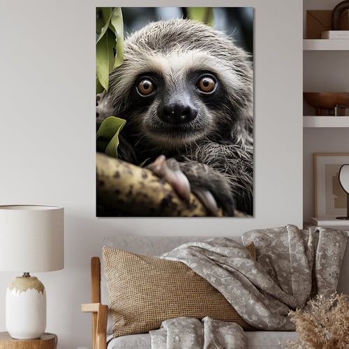 Sloth Portrait Vibrant - Sloth Framed Canvas Art