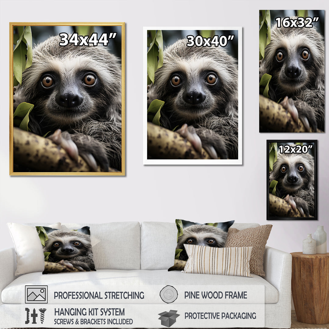 Sloth Portrait Vibrant - Sloth Framed Canvas Art