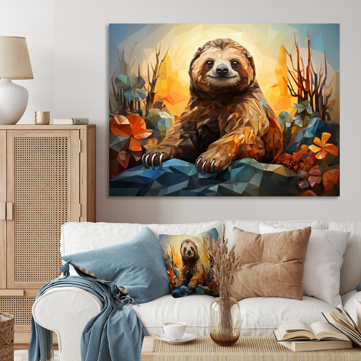 Slumbering Sloth Geometric - Sloth Bedroom Wall Art
