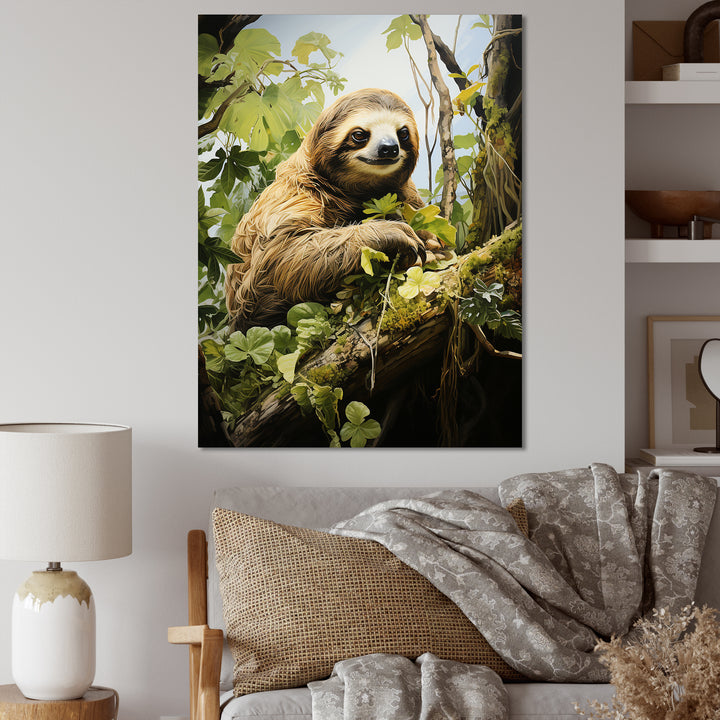 Sloth Slumbering Pastoral - Sloth Canvas Wall Art