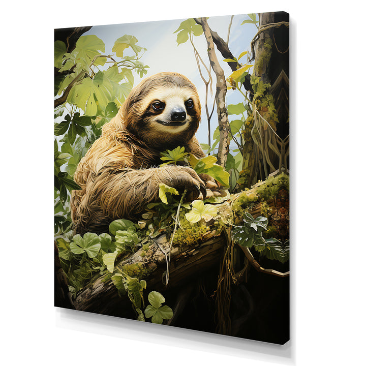 Sloth Slumbering Pastoral - Sloth Canvas Wall Art