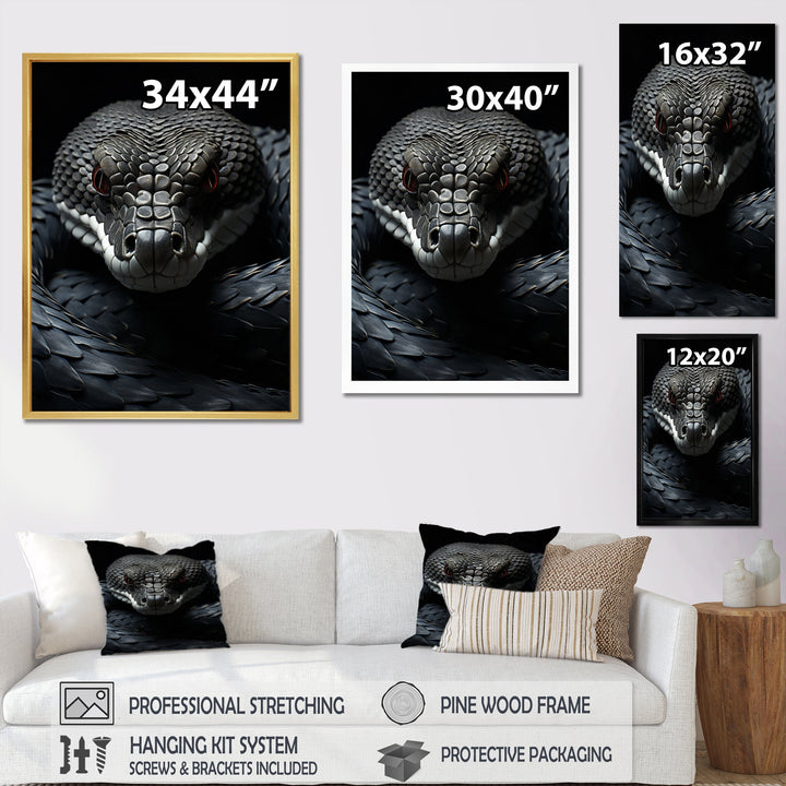 Black Snake Vibrant Portrait - Snake Canvas Wall Art