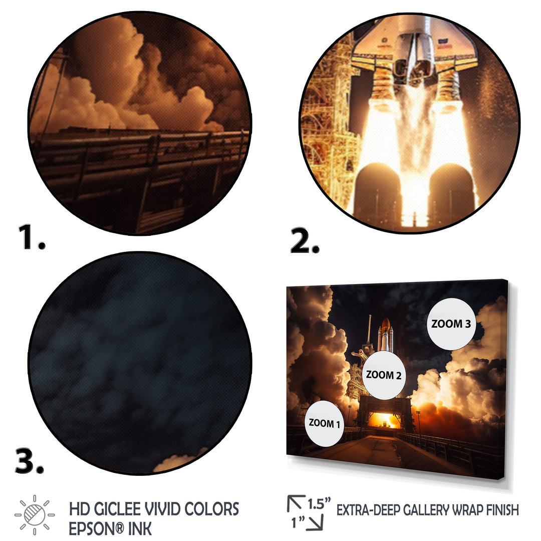 Space Shuttle Captivating Night Launch I - Space Shuttle Canvas Wall Art
