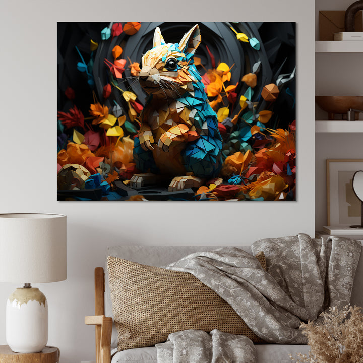 Colorful Squirrel Squirrels Antics Geometric - Squirrel Framed Canvas Art