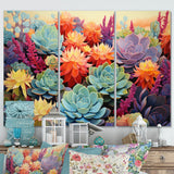 Colorful Succulents Desert Blooms - 3-Piece Canvas Wall Art