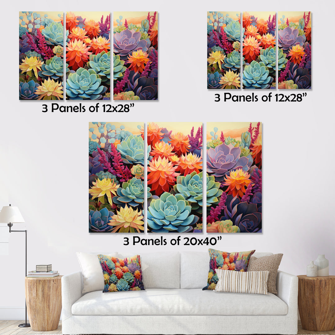 Colorful Succulents Desert Blooms - 3-Piece Canvas Wall Art