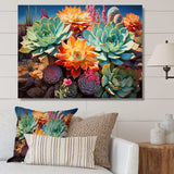 Green Orange Succulents Desert Blooms II - Floral Canvas Wall Art