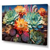 Green Orange Succulents Desert Blooms II - Floral Canvas Wall Art