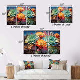 Green Orange Succulents Desert Blooms II - Floral Canvas Wall Art