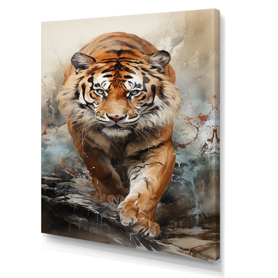 Tiger Descending From The Mountain - Tiger Canvas Wall Art