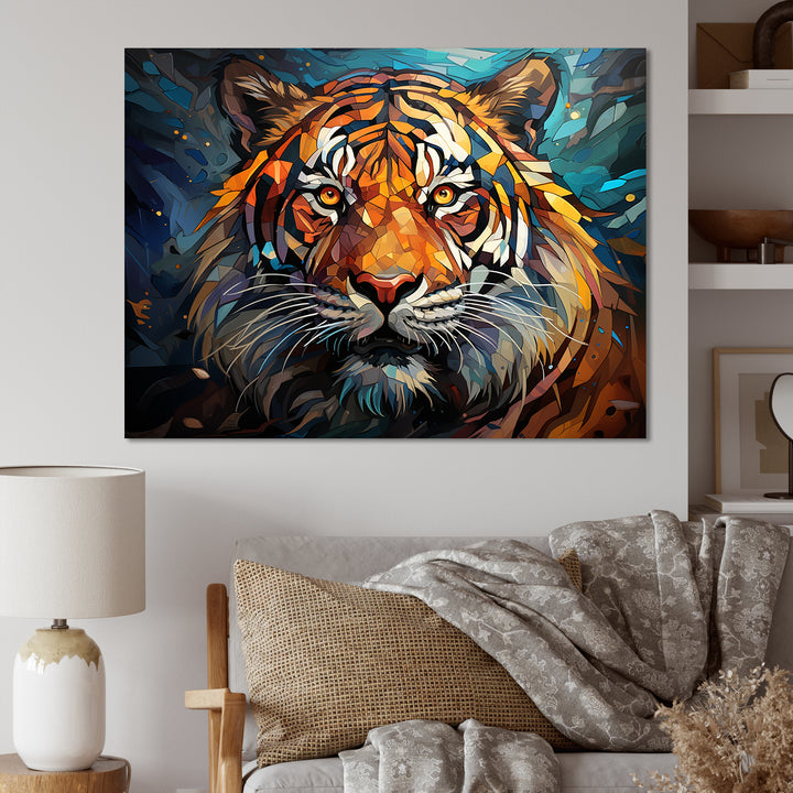 Tiger Roaring Majesty Geometric - Tiger Bedroom Wall Art