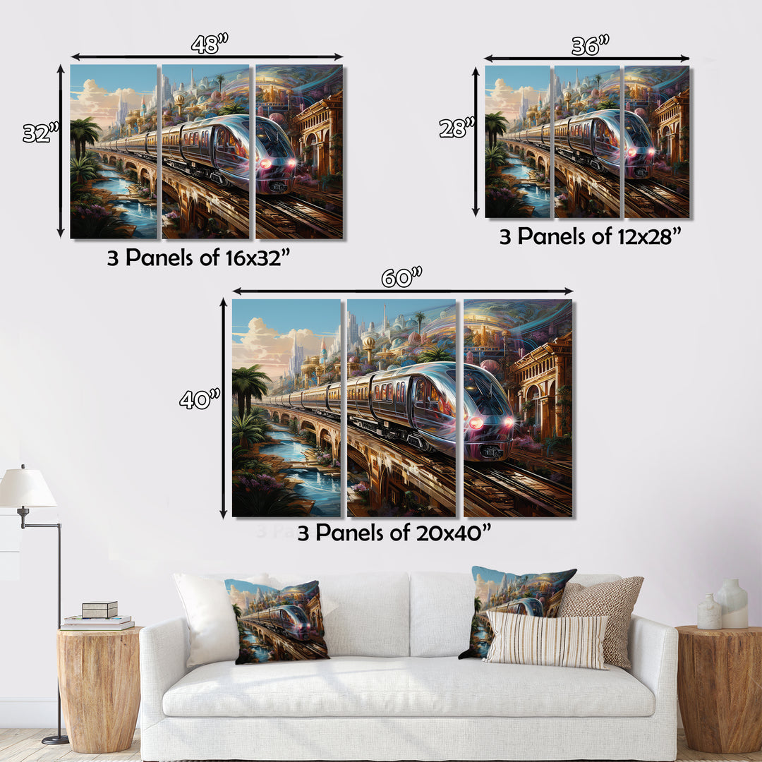 Abstract Colorful Train From The Future - Train Canvas Wall Art