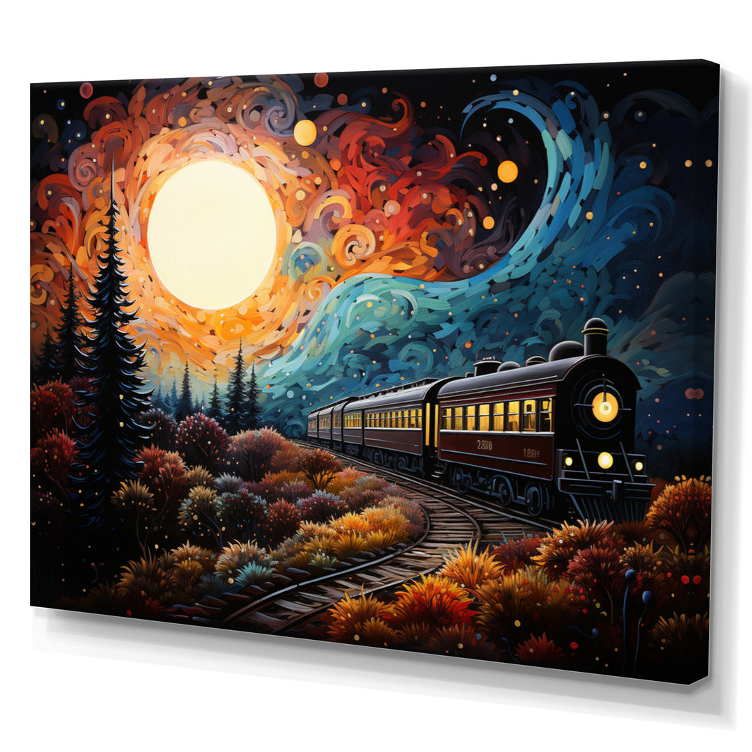 Train Enchanted Journey Pointillism - Train Canvas Wall Art