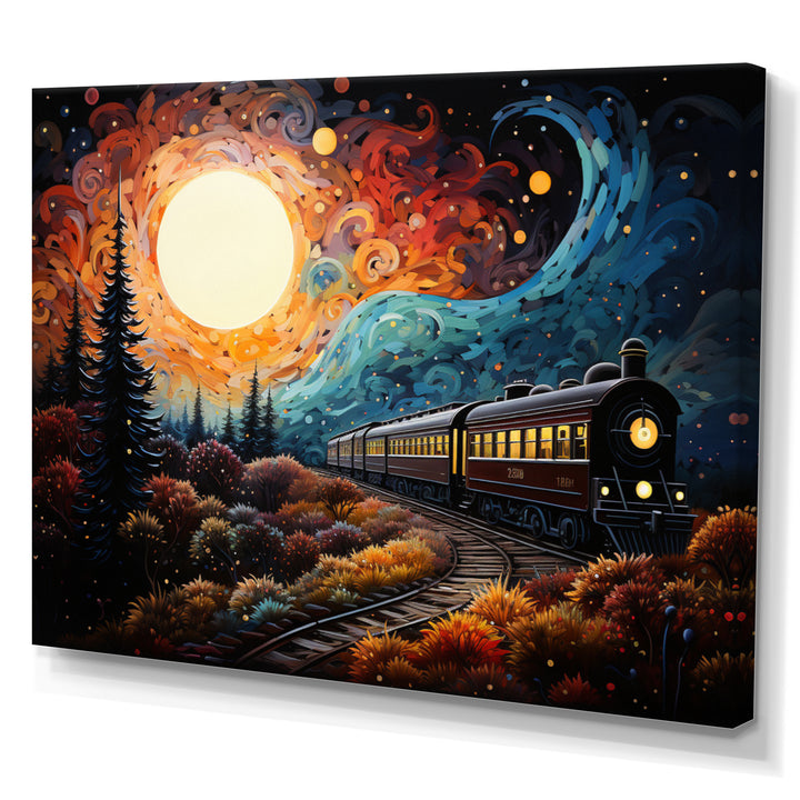 Train Enchanted Journey Pointillism - Train Canvas Wall Art
