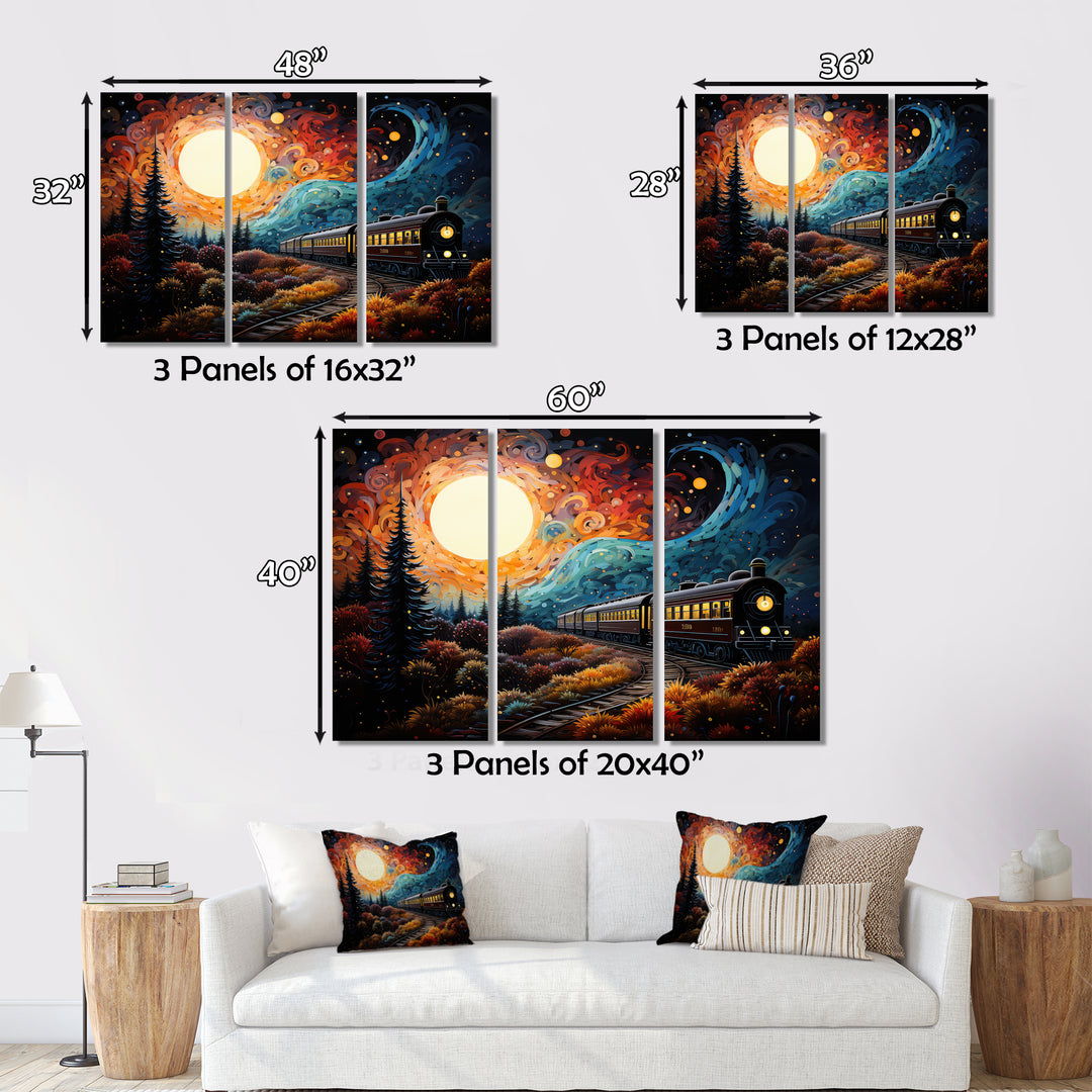 Train Enchanted Journey Pointillism - Train Canvas Wall Art