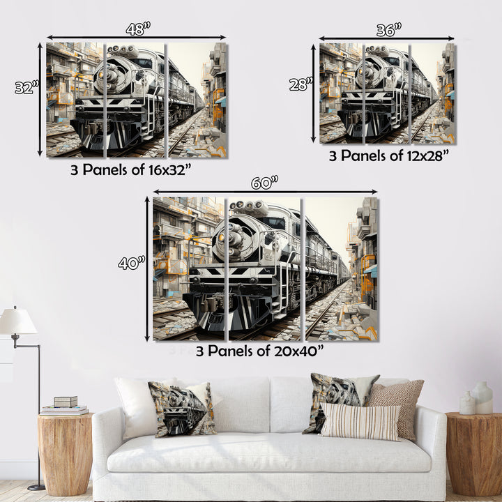 Grey Train Geometric Momentum - Train Canvas Wall Art