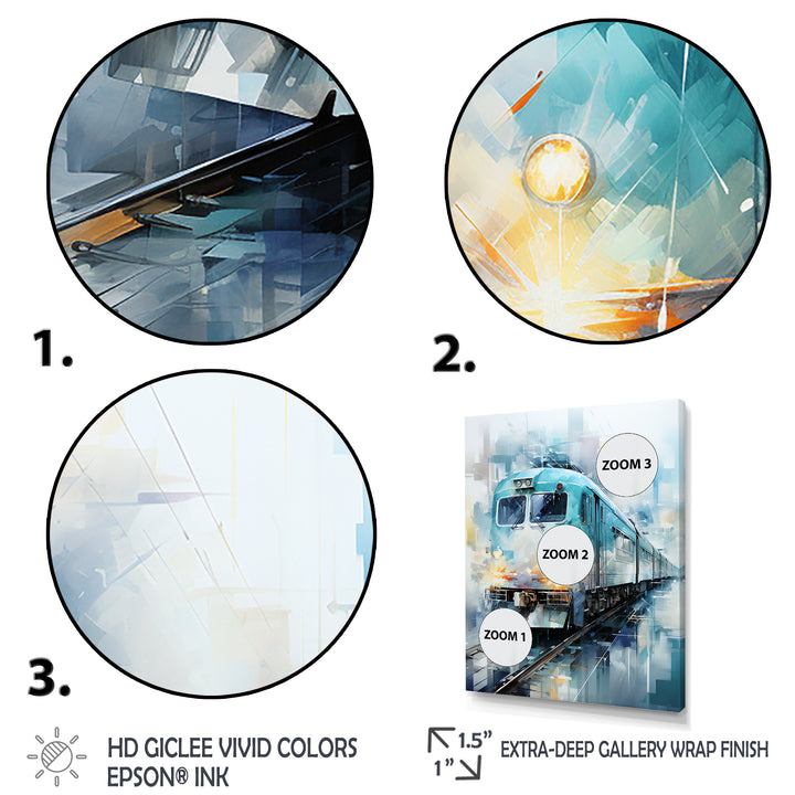 Teal Train Geometric Momentum I - Train Canvas Wall Art