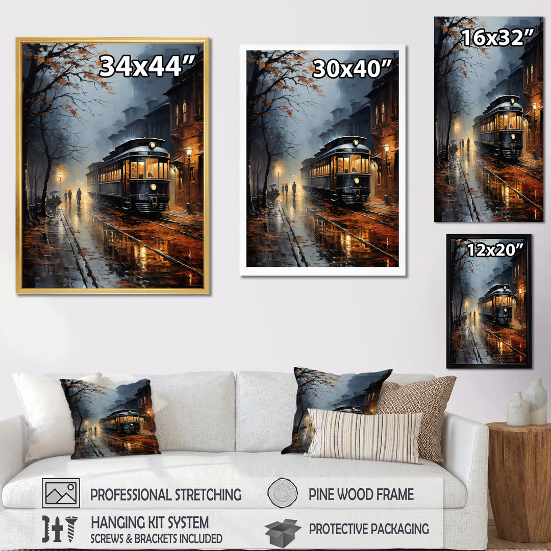 Train Misty Morning Pointillism I - Train Canvas Wall Art