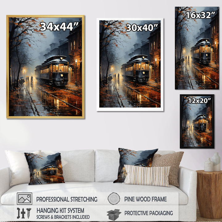 Train Misty Morning Pointillism I - Train Canvas Wall Art