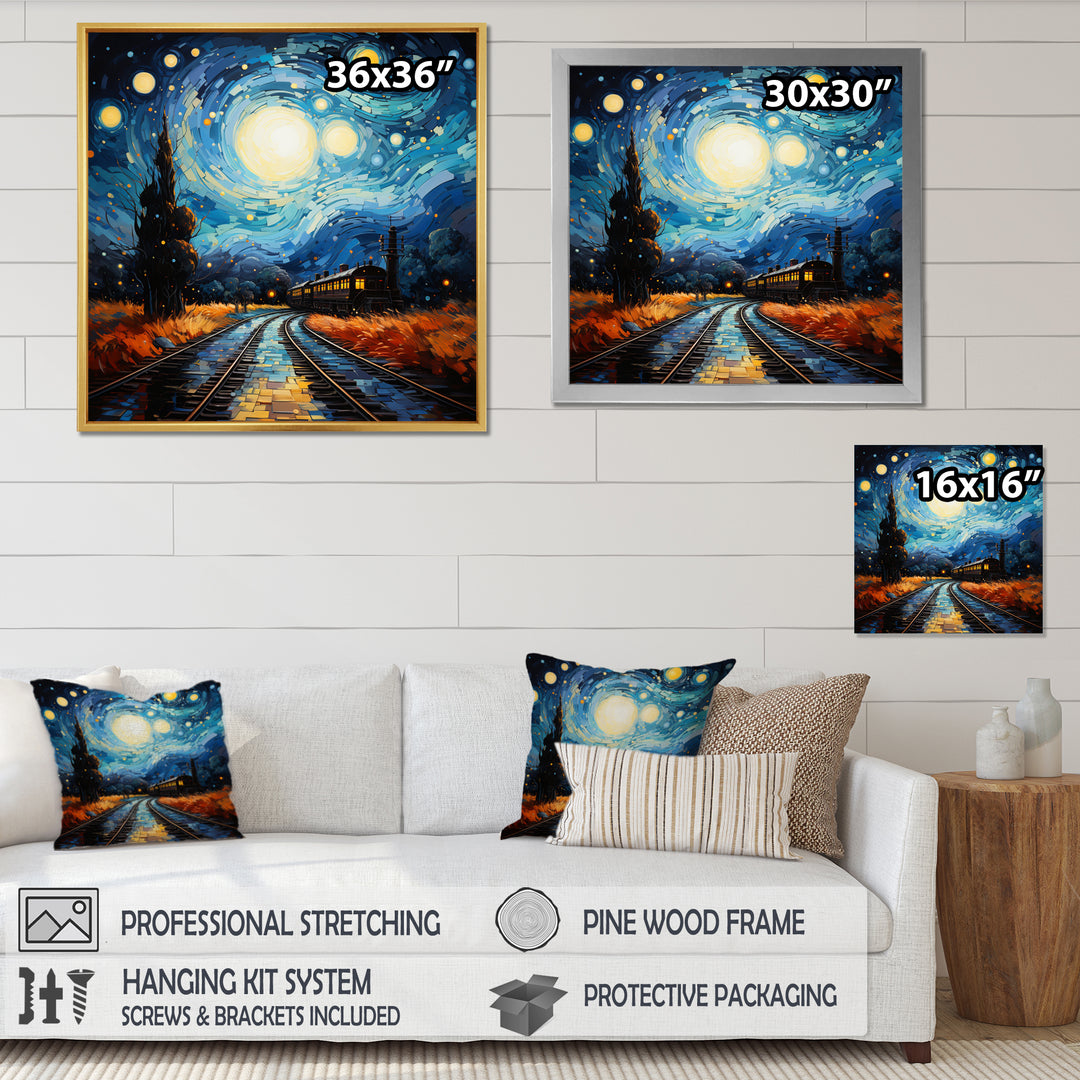 Blue Train Rails By Vincent I - Train Canvas Wall Art