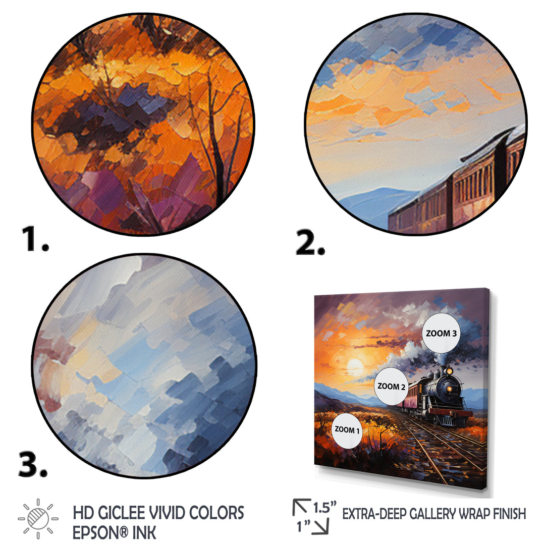 Abstract Train Sunset Express Pointillism I - Train Canvas Wall Art