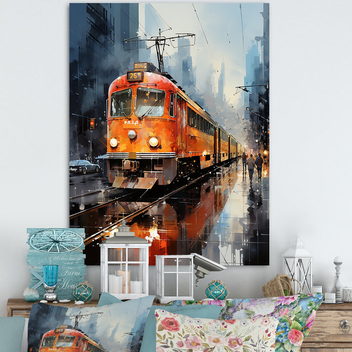 Orange Train Journey I - Train Canvas Wall Art