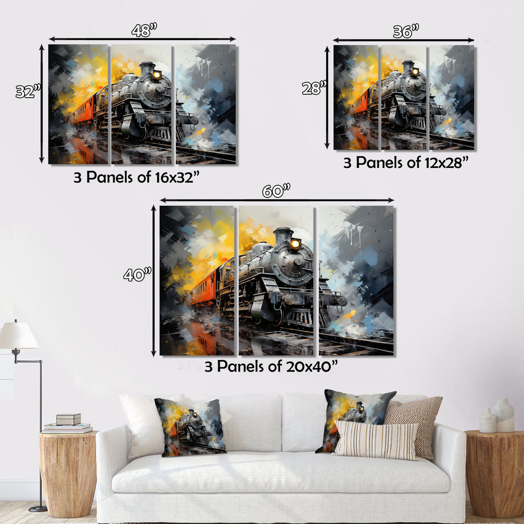 Yellow Grey Train Translucent Rhythms - Train Canvas Wall Art