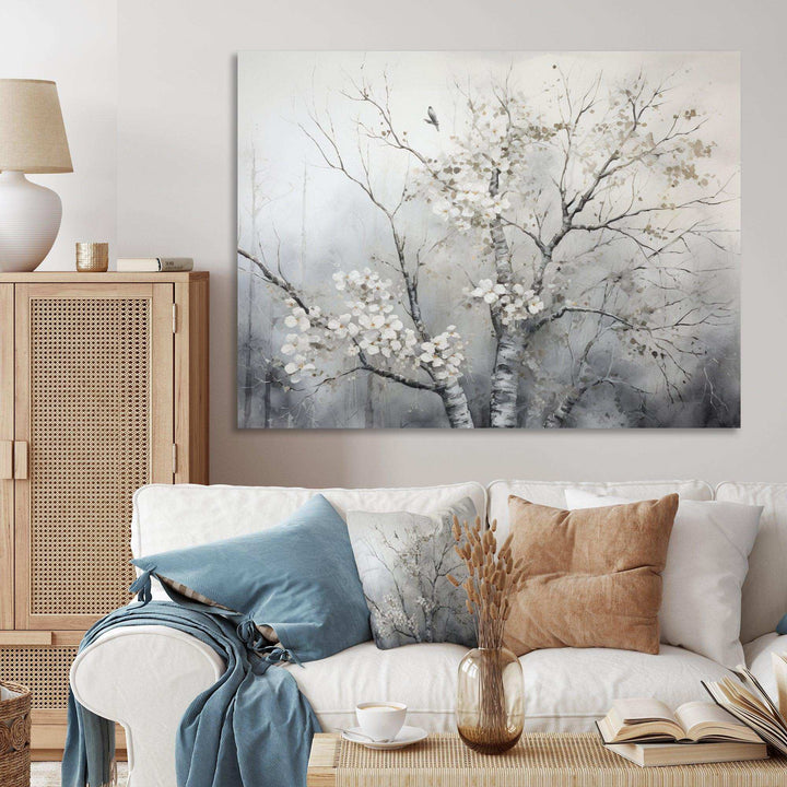 Grey Tree Monochrome Reverie - Floral Canvas Wall Art