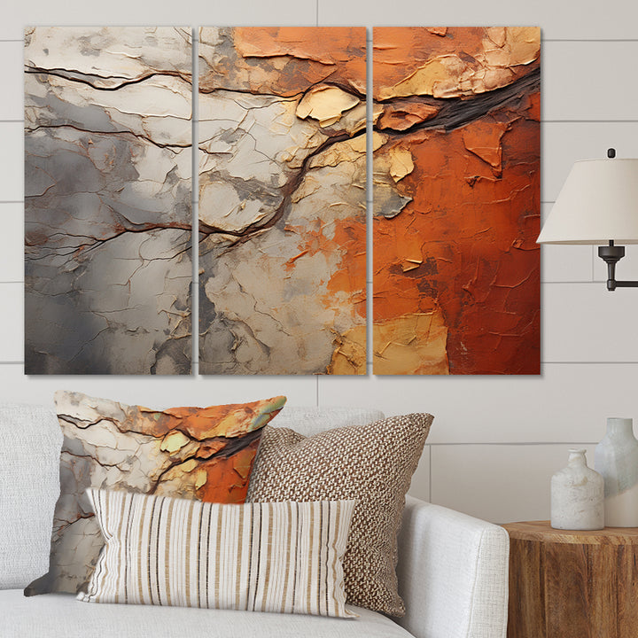 Orange Grey Abstract Redwood Tree Collage - Multi-Panels