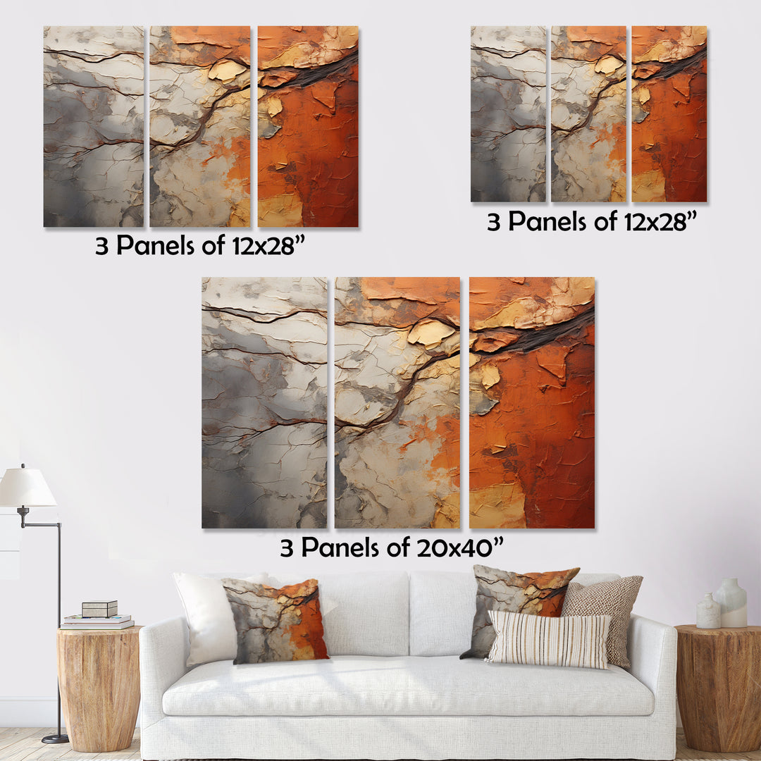 Orange Grey Abstract Redwood Tree Collage - Split Panel Canvas Art