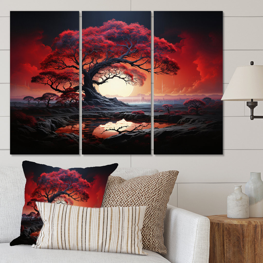 Red Tree Silhouette Symphony I - Multi-Panels