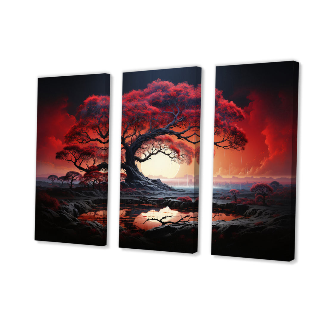 Red Tree Silhouette Symphony I - Multi-Panels
