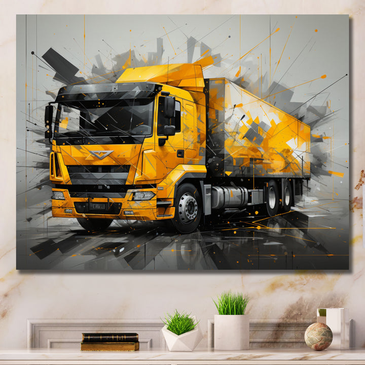 Yellow Truck 53Ft Geometric Momentum I - Truck Canvas Wall Art