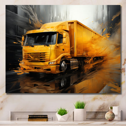 Yellow Truck 53Ft Translucent Rhythms - Truck Canvas Wall Art