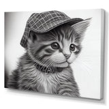 Monochrome Digital Drawing Of Little Kitten - Cat Living Room Wall Art