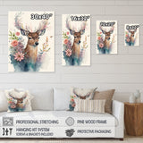 Cute Little Deer With Pink Flowers - Deer Canvas Wall Art