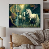 Two Gracious Unicorn In Fantasy Landscape - White Horse Wall Art