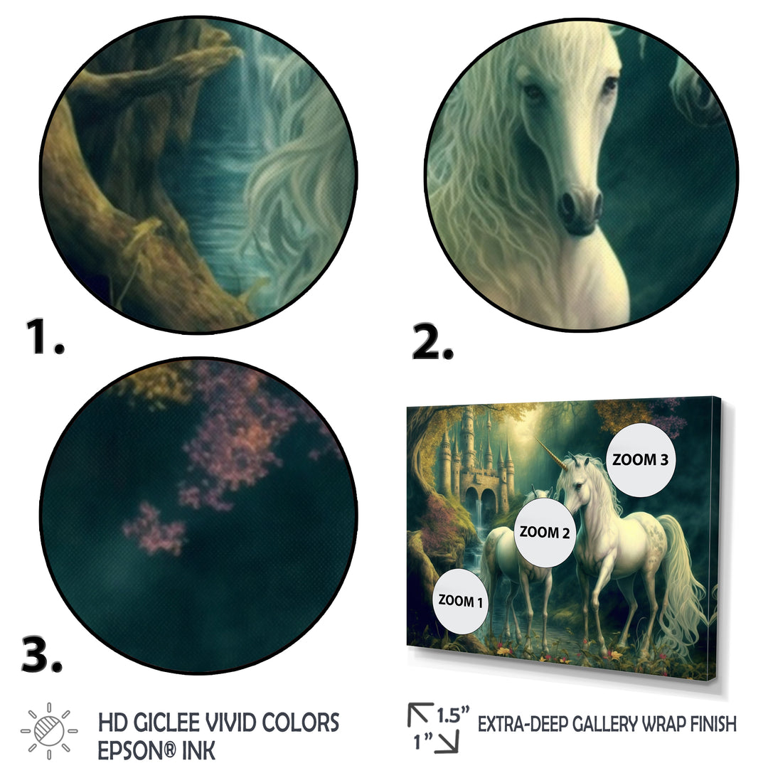 Two Gracious Unicorn In Fantasy Landscape - White Horse Wall Art