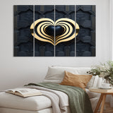 Black And Gold Radiant Shining Heart I - Multi-Panels