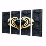 Black And Gold Radiant Shining Heart I - Multi-Panels