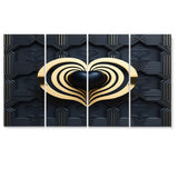 Black And Gold Radiant Shining Heart I - Multi-Panels