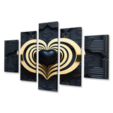 Black And Gold Radiant Shining Heart I - Multi-Panels