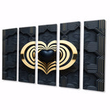 Black And Gold Radiant Shining Heart I - Multi-Panels