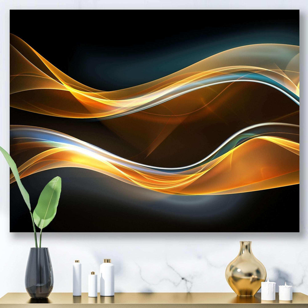 3D Gold Waves in Black Canvas Canvas