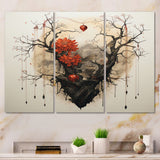 Blossoming Love Japanese Vintage Illustration - 3-Piece Canvas Wall Art