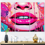 Popart Sensual Pink Lips I - 3-Piece Canvas Wall Art
