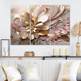 Liquid Art Gold And Pink Floral Effervescence - Multi-Panels