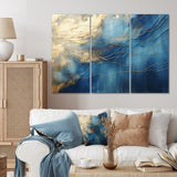 Momentary Spirit Golden Wave Retro Blue III - 3-Piece Canvas Wall Art