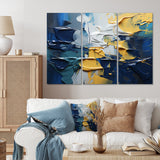 Rough Love Slavic Abstract Painting Yellow Blue II - 3-Piece Canvas Wall Art