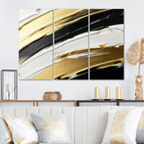 Waves Of Midnight Passion Abstract Black Gold - Split Panel Canvas Art